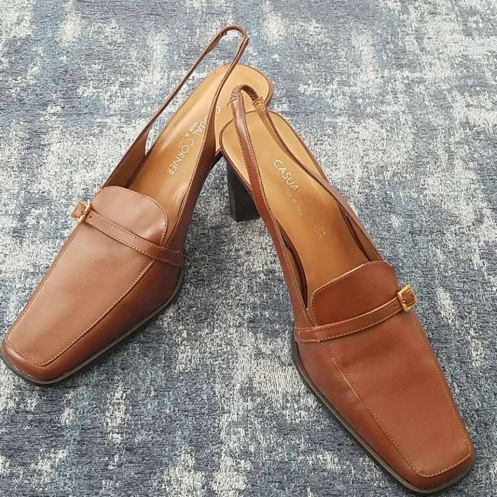 Leather Sling-back Square Toe Heels NEW!